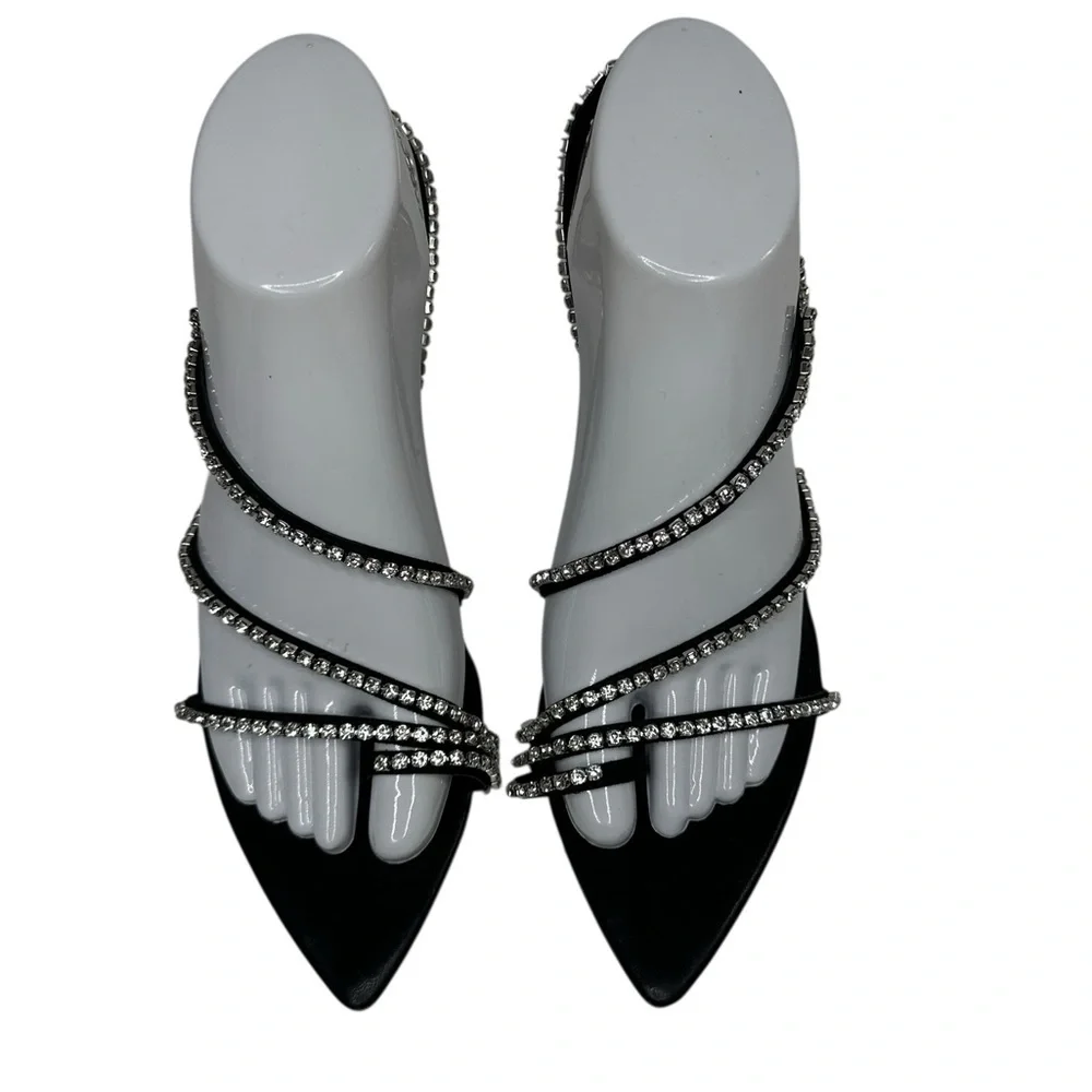 BCBGeneration Ilta Rhinestone Embellished Strap Black Heels Sandals. 7.5